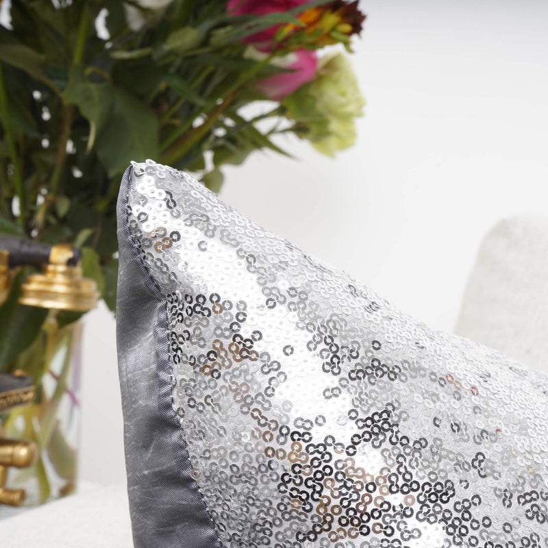 YOUR SMILE Pack of 2,YOUR SMILE New Luxury Series Silver Decorative Glitzy Sequin & Comfy Satin Solid Throw Pillow Cover Cushion Case for Wedding/Christmas,12" x 20" - Image 5